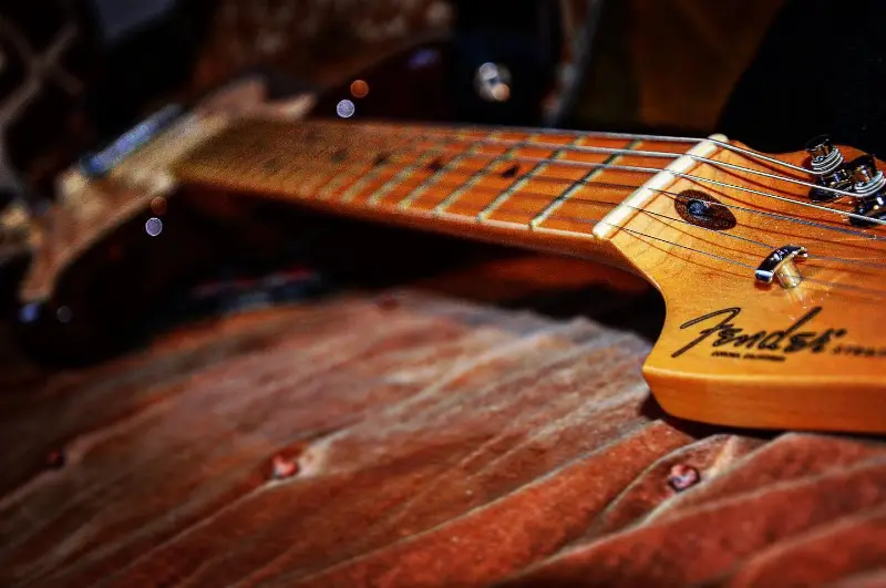 Close-up of GaetDown's guitar and music production gear